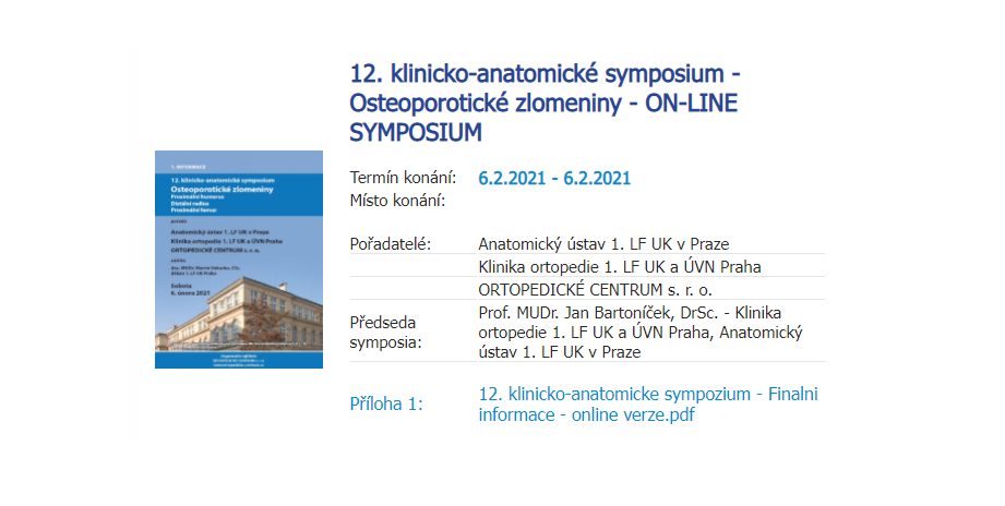 Přečtete si více ze článku 6. února 2021 ON-LINE 12. klinicko-anatomické sympozium Osteoporotické zlomeniny